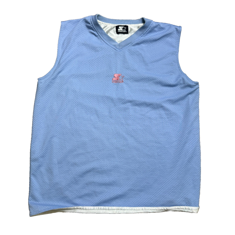 Vintage Starter Reversible Jersey Tank Top Mens Large Light Blue White Mesh Y2K